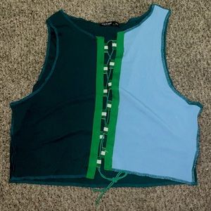 SHEIN contrast panel lace up top